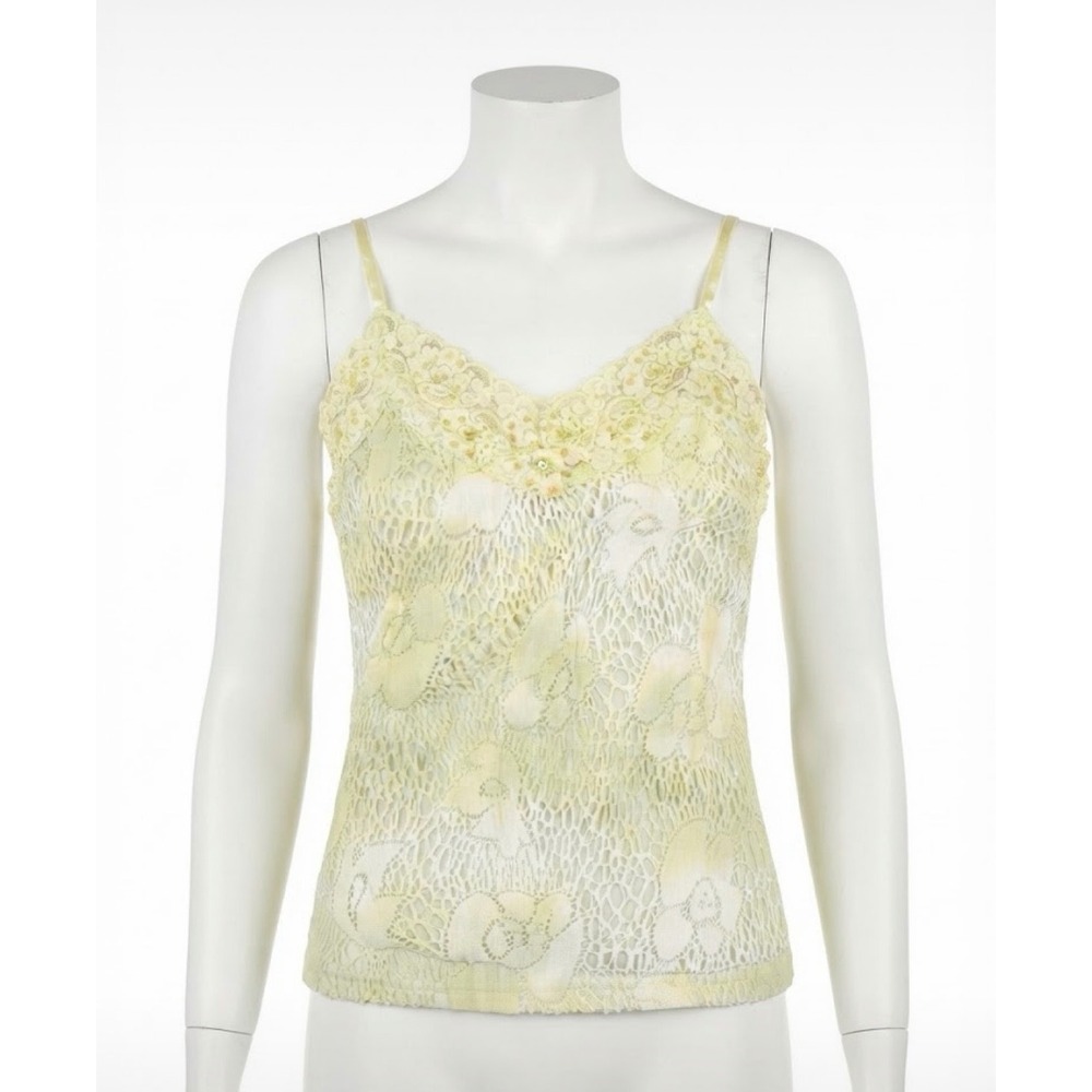 New Look Y2K Lime Green Tie Dye Lace Sequin Cami Top M Fairycore Coquette